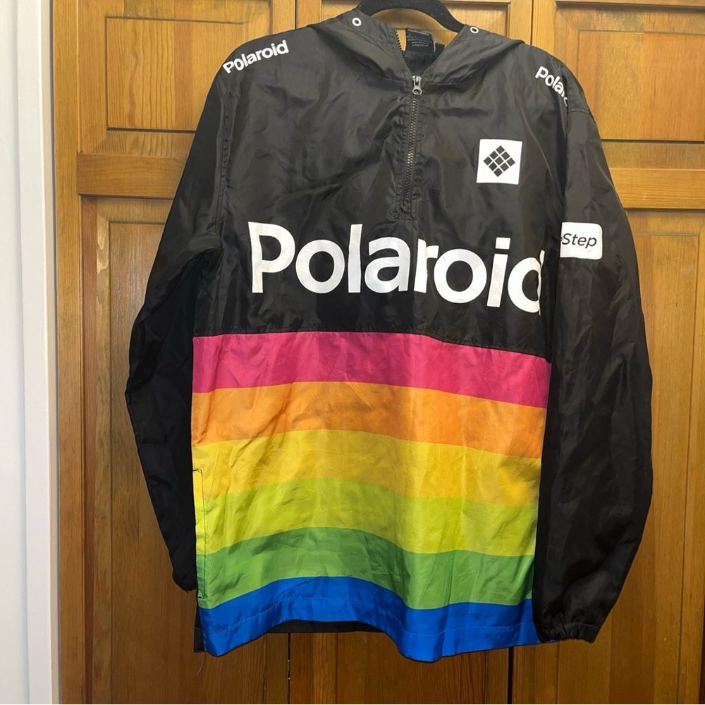 POLAROID Windbreaker Pullover Jacket Mens Graphic Anorak Quarter Zip Large L